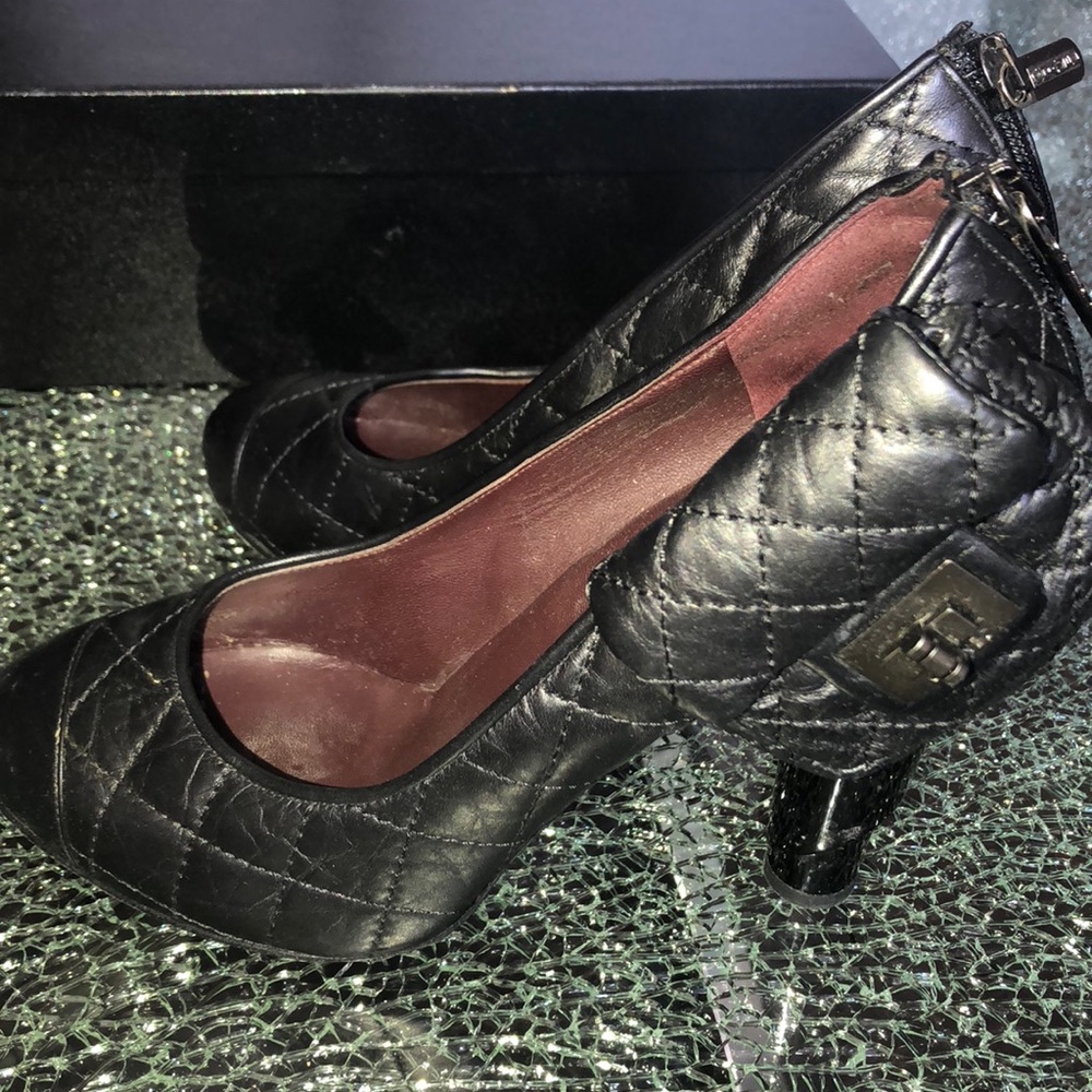 Black Chanel chain purse shoes